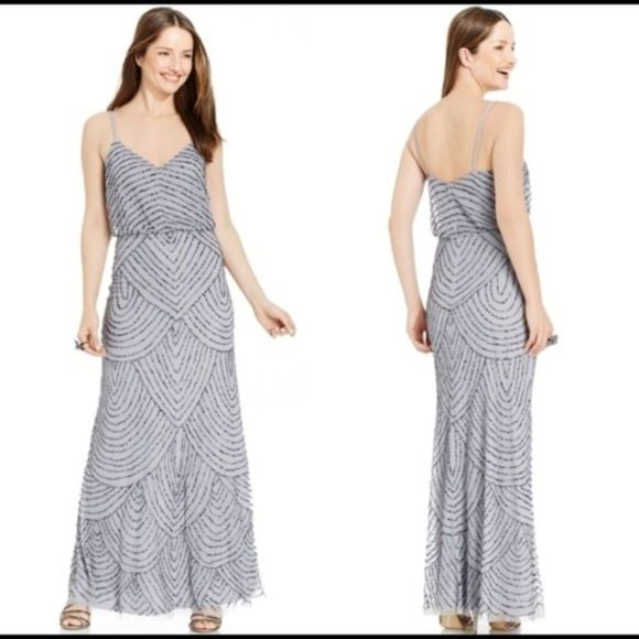 Adrianna Papell Bluson Art Deco Beaded Dress Spark - Picture 1 of 8